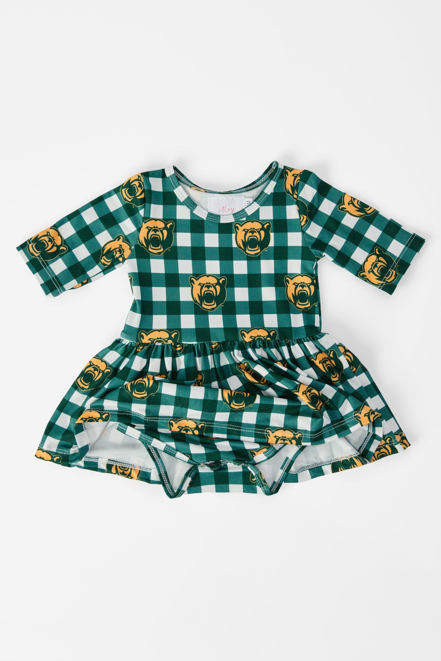 Baylor Plaid Bear 3/4 Sleeve Twirl Bodysuit