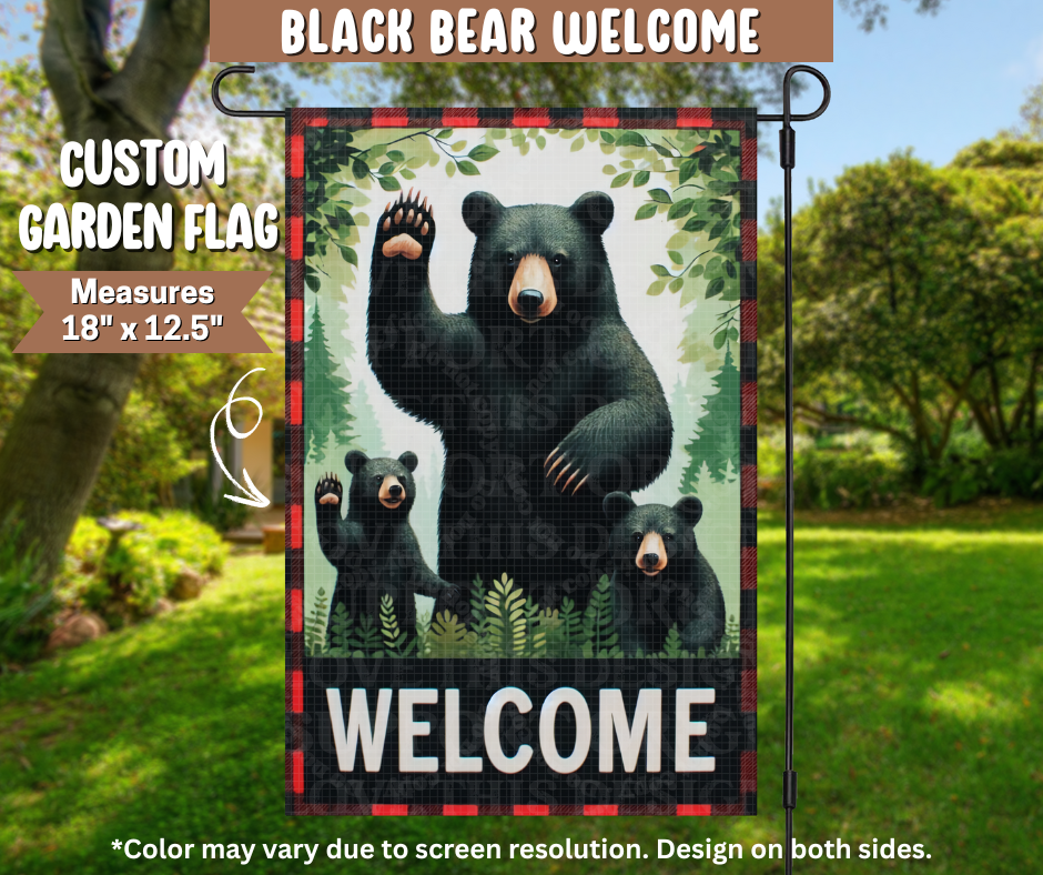 Black Bear Welcome Garden Flag