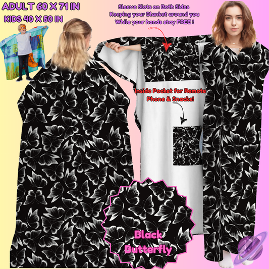 WEARABLE THROW RUN-BLACK BUTTERFLY-PREORDER CLOSING 8/31-  ETA LATE NOV./EARLY DEC.