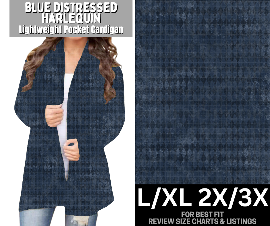 Blue Distressed Harlequin Pocket Cardigan