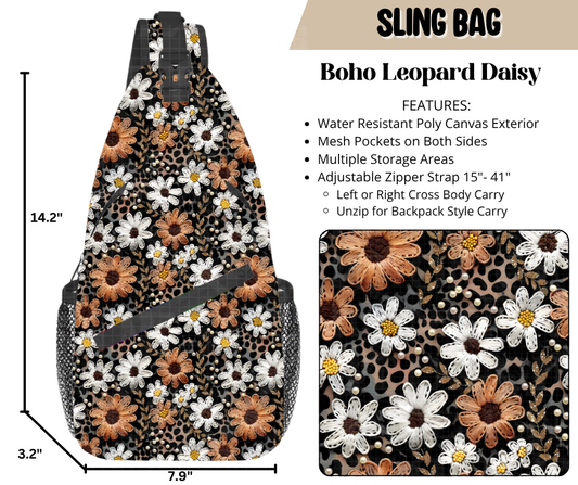 Boho Leopard Daisy Sling Bag