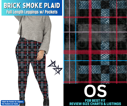 Brick Smoke Plaid Full Length Leggings w/ Pockets