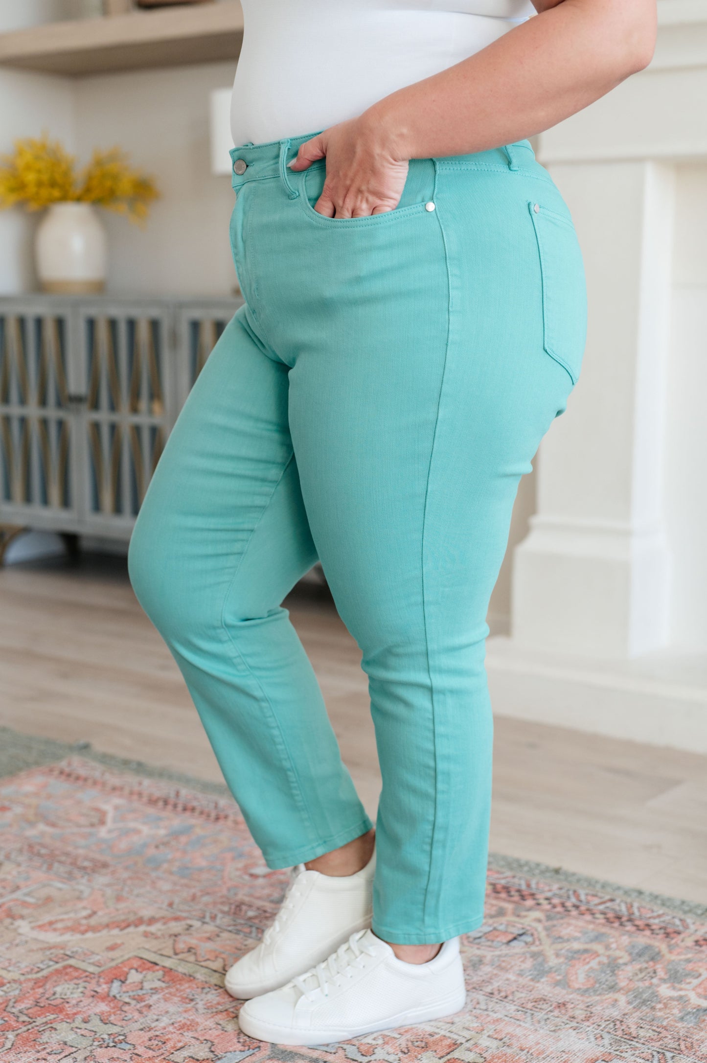 Bridgette High Rise Garment Dyed Slim Jeans in Aquamarine - Judy Blue