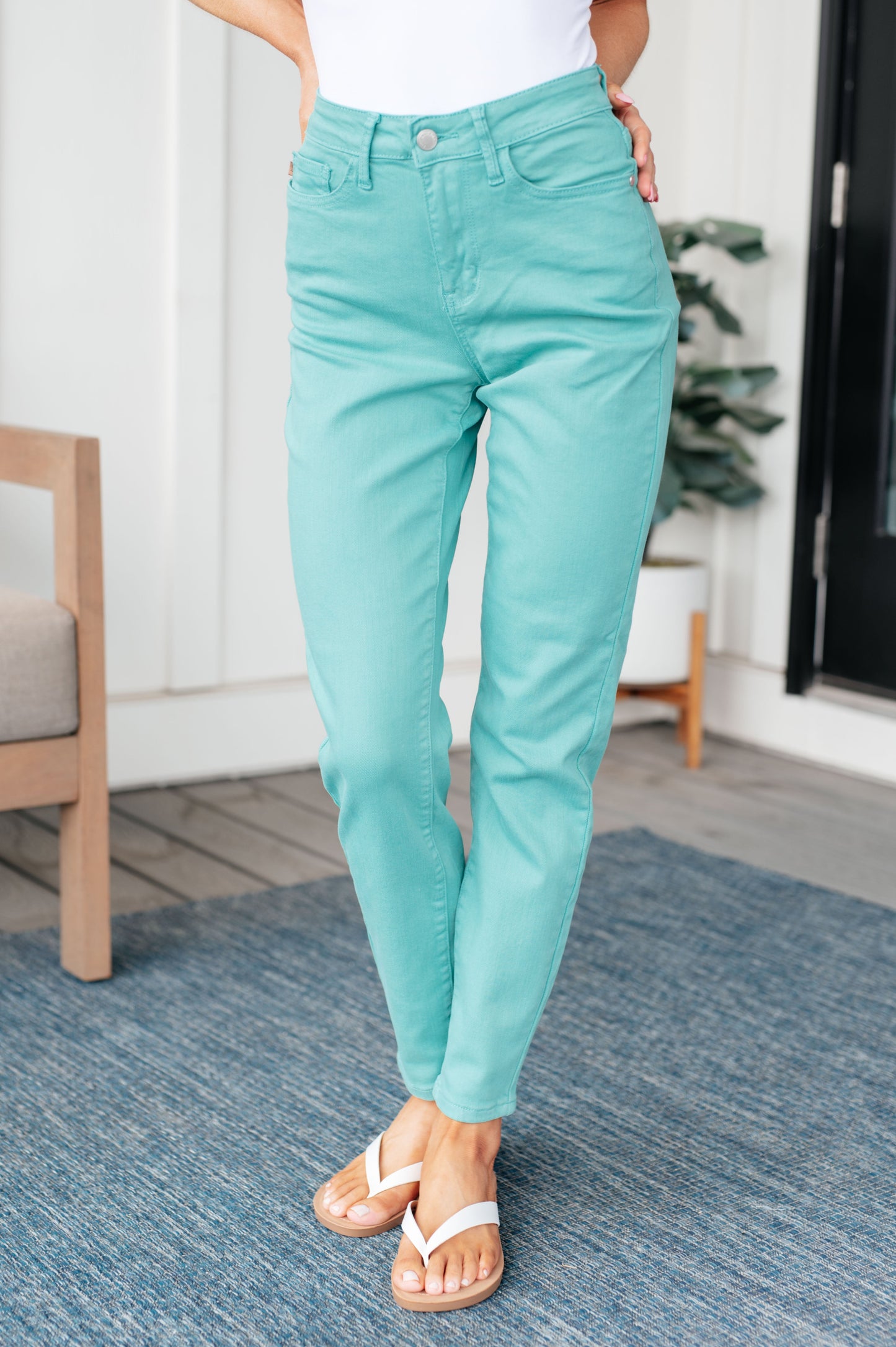 Bridgette High Rise Garment Dyed Slim Jeans in Aquamarine - Judy Blue
