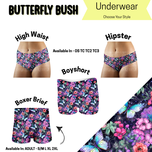 Preorder! Closes 5/14. ETA August. Butterfly Bush Hipster, High Waist, & Boyshort Underwear & Boxer Briefs