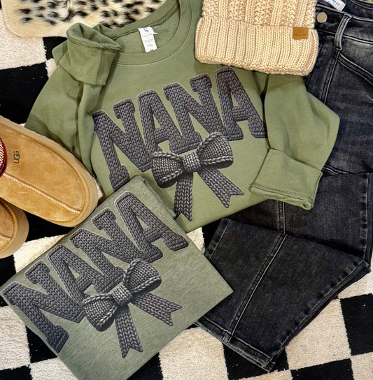 Nana Faux Yarn Bow Tee/Sweatshirt (PREORDER CLOSES 11/30, ETA 1 WEEK)