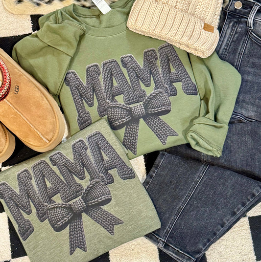 Mama Faux Yarn Bow Tee/Sweatshirt (PREORDER CLOSES 11/30, ETA 1 WEEK)
