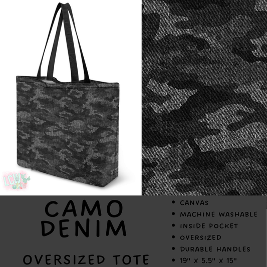 Batch #495 - Travel Collection - Closes 2/23 - ETA late April - Camo Denim Oversized Totes