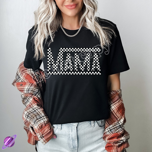 MAMA CHECKERED BLACK TEE