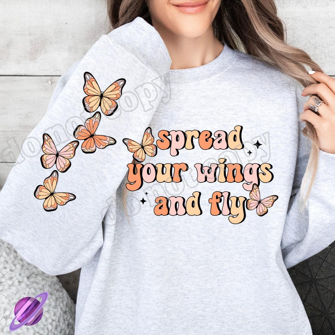 SPREAD YOUR WINGS W/ SLEEVE PRINT CREWNECK SWEATSHIRT