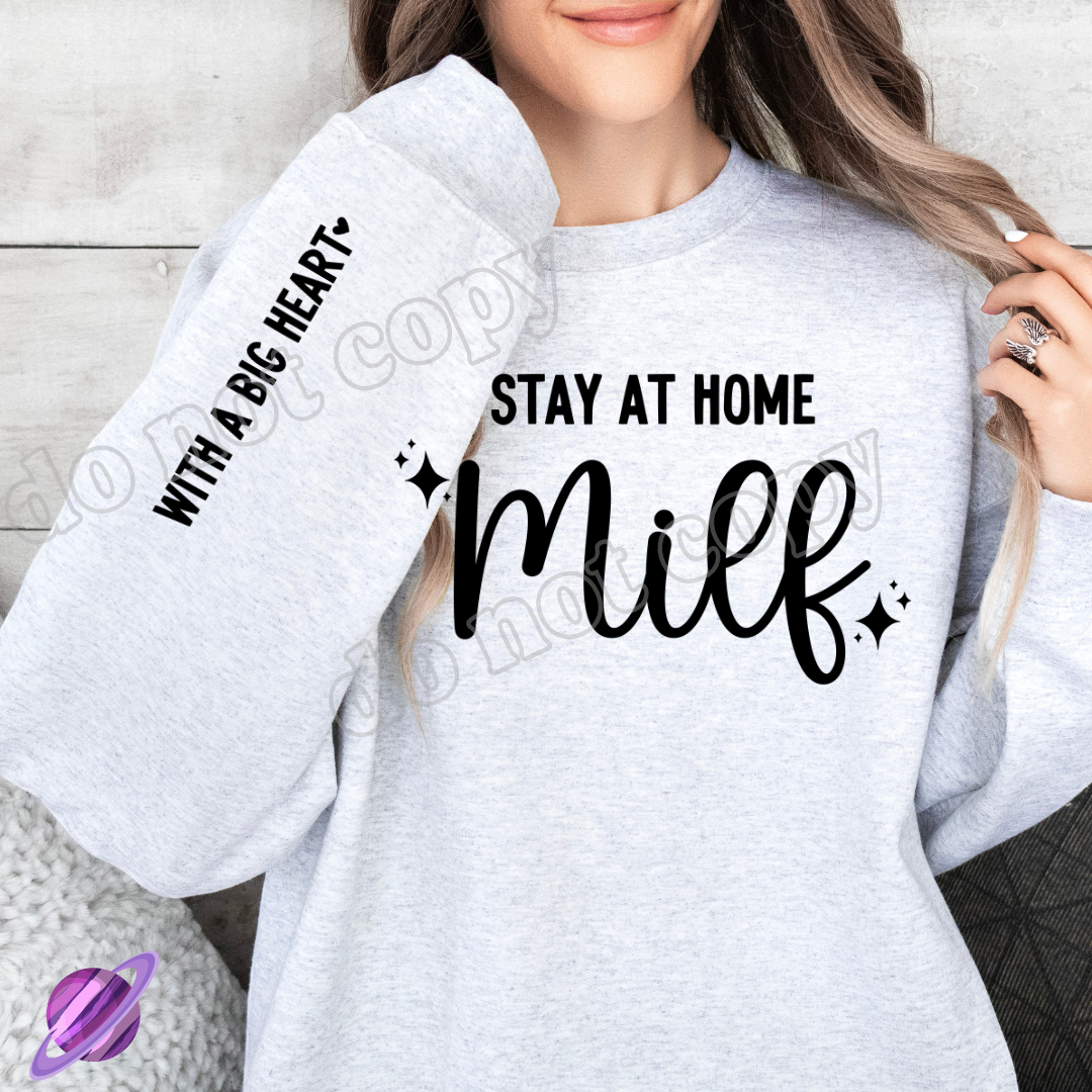 STAY AT HOME MILF W/ SLEEVE PRINT CREWNECK SWEATSHIRT