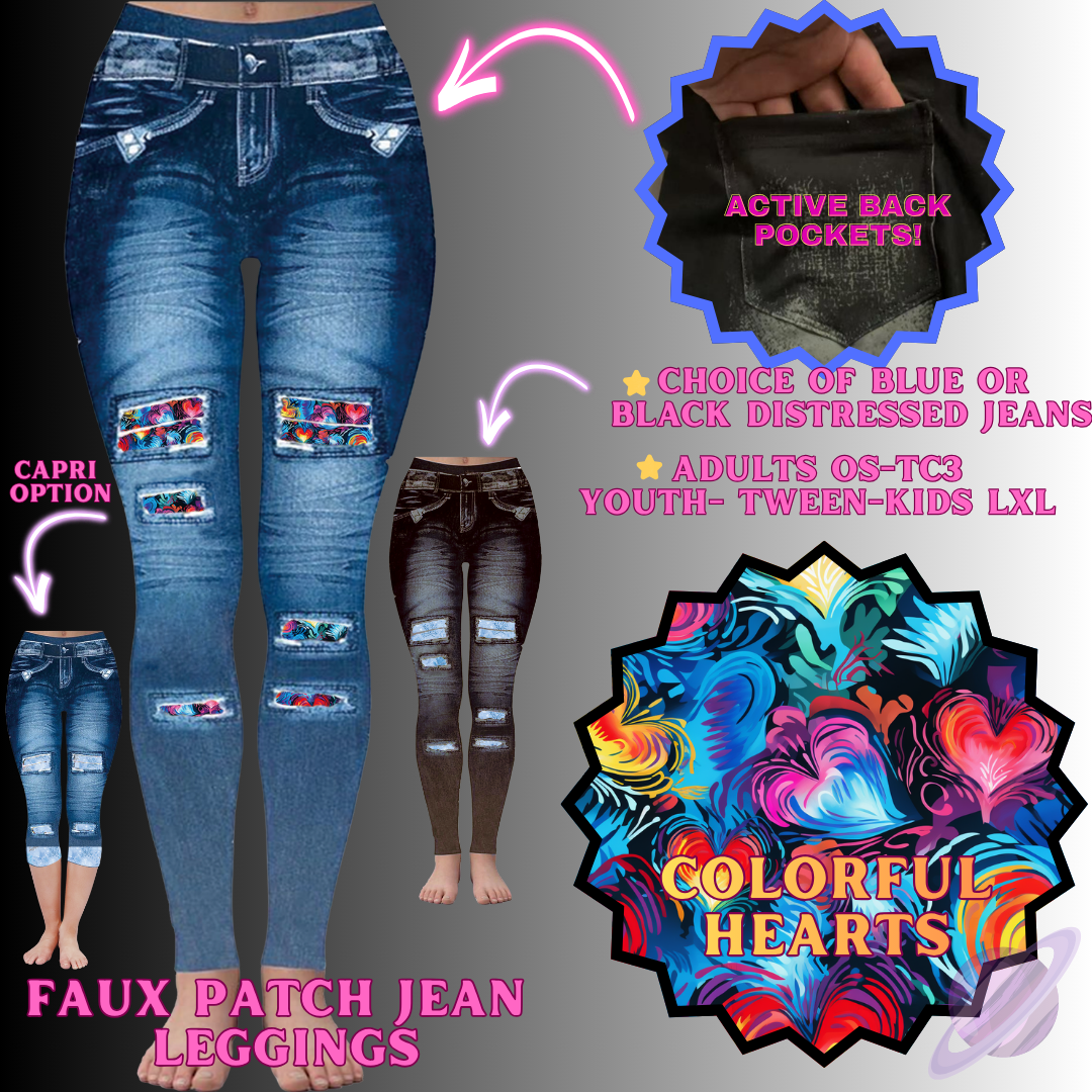 COLORFUL HEARTS-FAUX JEAN LEGGING-PREORDER CLOSING 12/2 , ETA MID FEB.