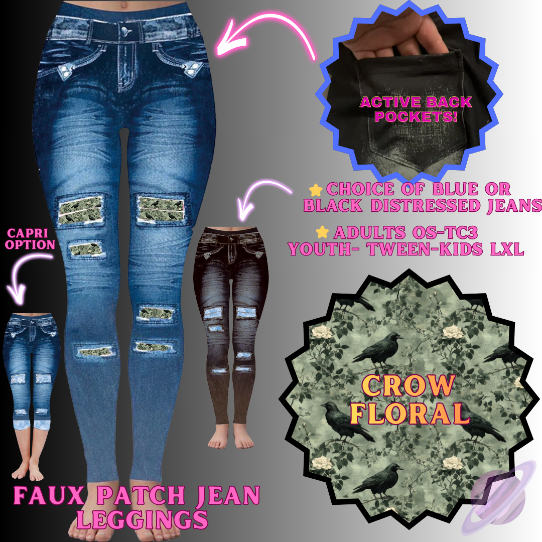 CROW FLORAL-FAUX JEAN LEGGING-PREORDER CLOSING 12/2 , ETA MID FEB.