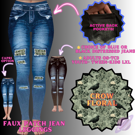 CROW FLORAL-FAUX JEAN LEGGING-PREORDER CLOSING 12/2 , ETA MID FEB.