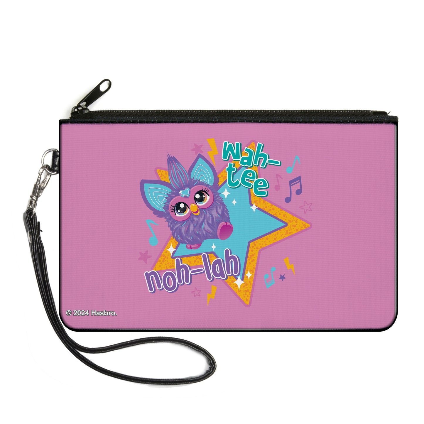Canvas Zipper Wallet - LARGE - Furby Purple Furby NOH-LAH WAH-TEE Star Pose Pink/Multi Color