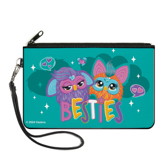Canvas Zipper Wallet - LARGE - Furby Purple and Orange Furby BESTIES Pose Teal