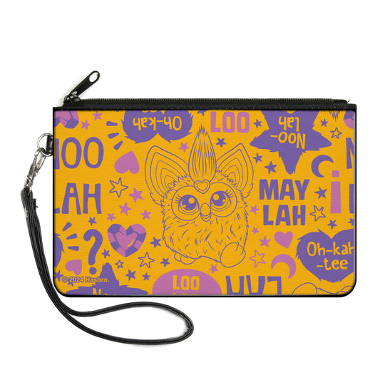 Canvas Zipper Wallet - LARGE - Furby Furbish Phrases and Icons Orange/Pink/Purple