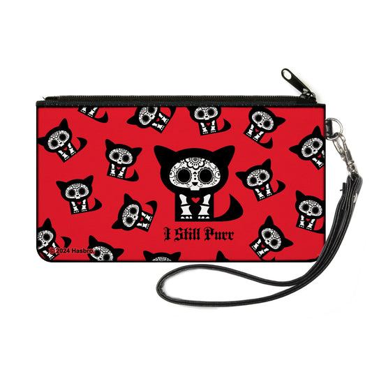 Canvas Zipper Wallet - SMALL - Skelanimals Kit the Cat I STILL PURR Pose Red/Black/White