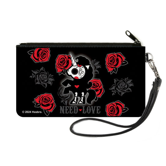 Canvas Zipper Wallet - SMALL - Skelanimals Bonita the Unicorn NEED LOVE Pose Black/Gray/Red/White
