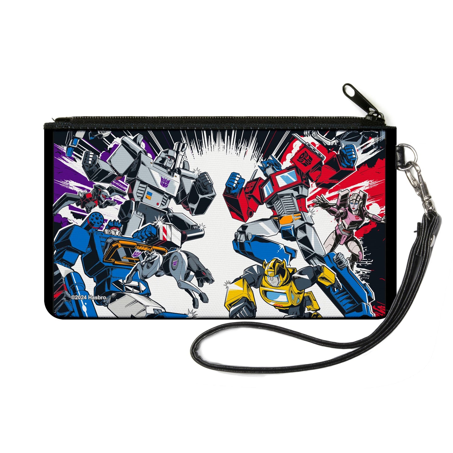 Canvas Zipper Wallet - SMALL - Transformers Decepticon and Autobots Battle Black/White