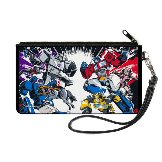 Canvas Zipper Wallet - SMALL - Transformers Decepticon and Autobots Battle Black/White