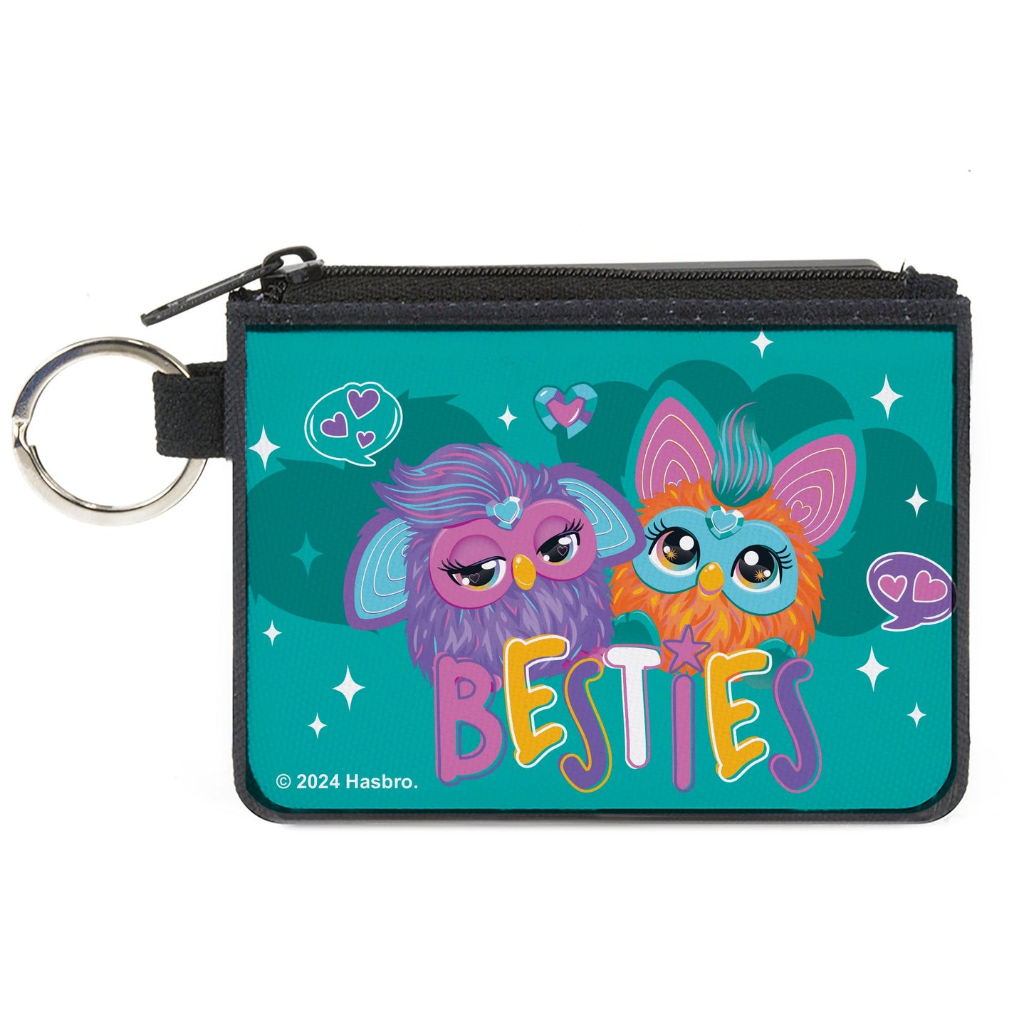 Canvas Zipper Wallet - MINI X-SMALL - Furby Purple and Orange Furby BESTIES Pose Teal