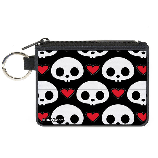 Canvas Zipper Wallet - MINI X-SMALL - Skelanimals Face Logo and Heart Black/White/Red