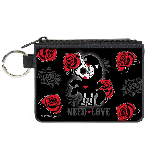 Canvas Zipper Wallet - MINI X-SMALL - Skelanimals Bonita the Unicorn NEED LOVE Pose Black/Gray/Red/White