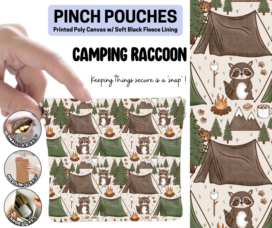 Camping Raccoon Pinch Pouches