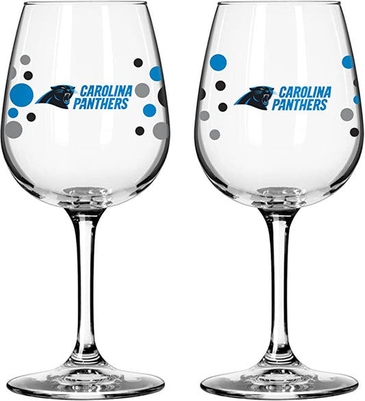 Carolina Panthers Polka Dot Wine Glass 12 Oz.