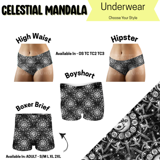 Preorder! Closes 5/14. ETA August. Celestial Mandala Hipster, High Waist, & Boyshort Underwear & Boxer Briefs