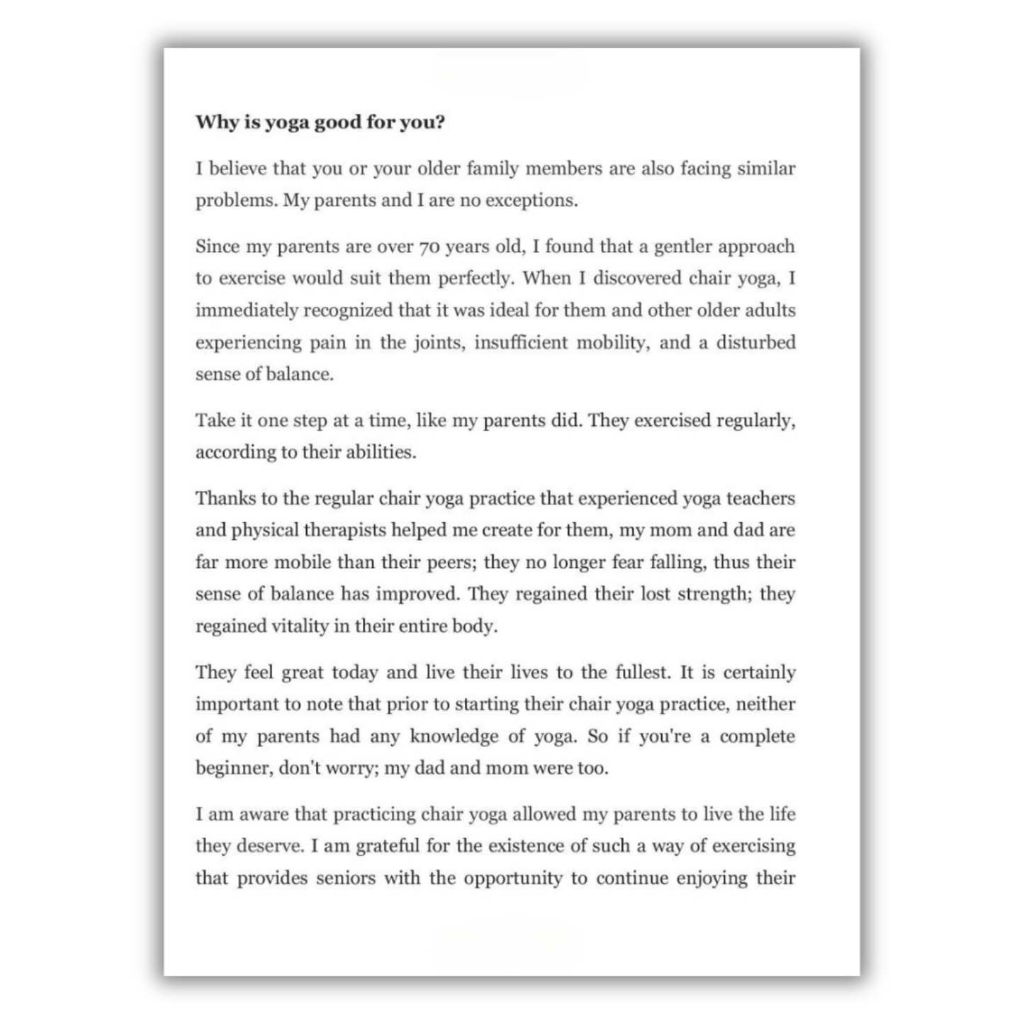 Chair Yoga for Seniors Over 60: Gentle Exercises to Live Pain-Free, Regain Balance, Flexibility, and Strength: Prevent Falls, Improve Stability and Posture with Simple Home Workouts (Spiral Bound)