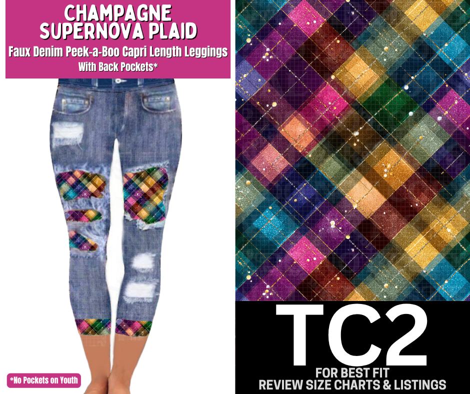 Champagne Supernova Plaid Capri Faux Denim Peekaboo