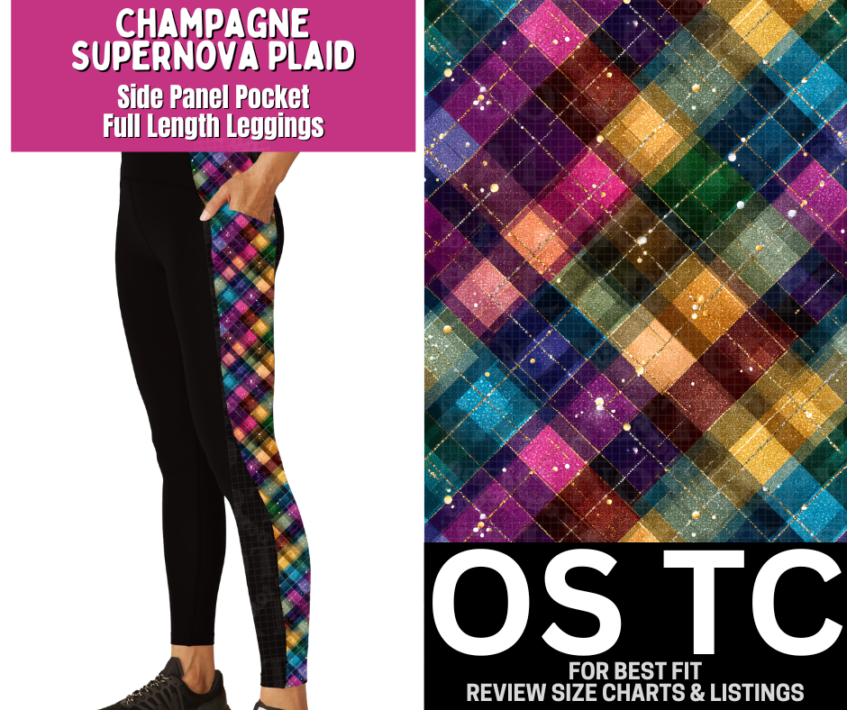 Champagne Supernova Plaid Side Panel Pocket Full Length Leggings