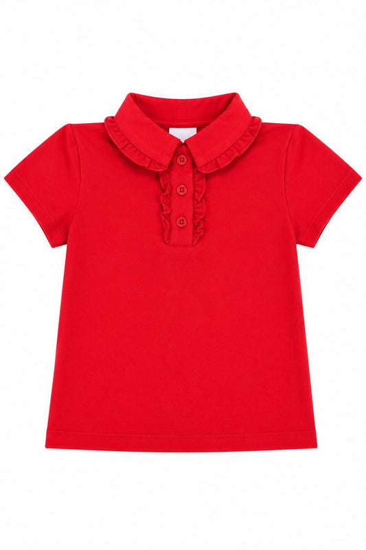 Red S/S Ruffle Polo