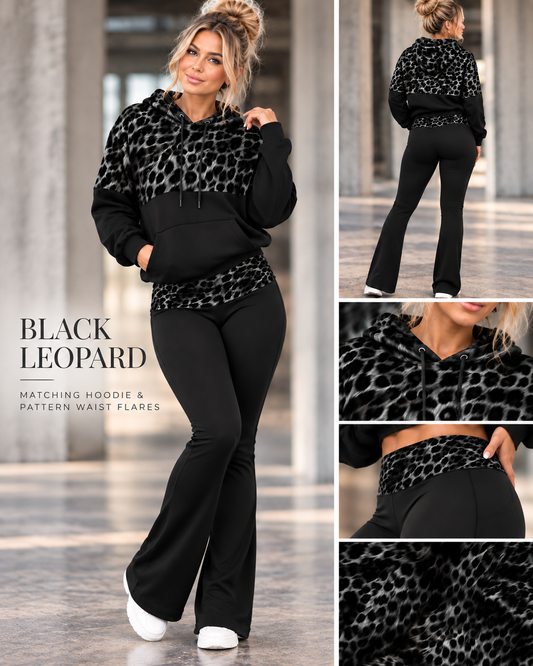 BLACK LEOPARD-PATTERN BLOCK HOODIE-PREORDER CLOSING 10/9, ETA LATE DEC.