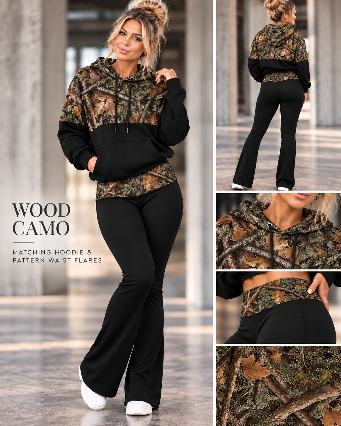 WOOD CAMO-PATTERN BLOCK HOODIE-PREORDER CLOSING 10/9, ETA LATE DEC.