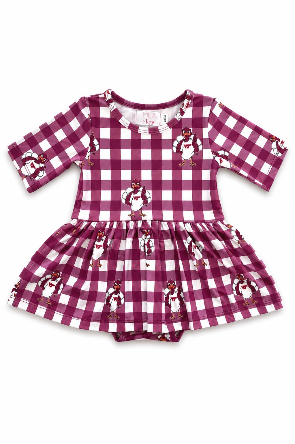 Virginia Tech Plaid Hokie 3/4 Sleeve Twirl Bodysuit