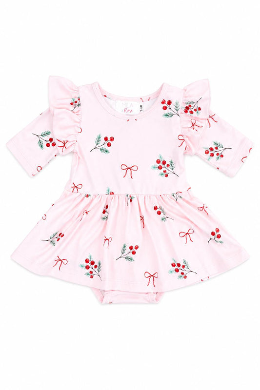 Winter Berries 3/4 Sleeve Flutter Twirl Bodysuit