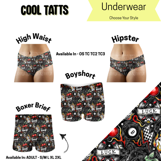 Preorder! Closes 5/14. ETA August. Cool Tatts Hipster, High Waist, & Boyshort Underwear & Boxer Briefs