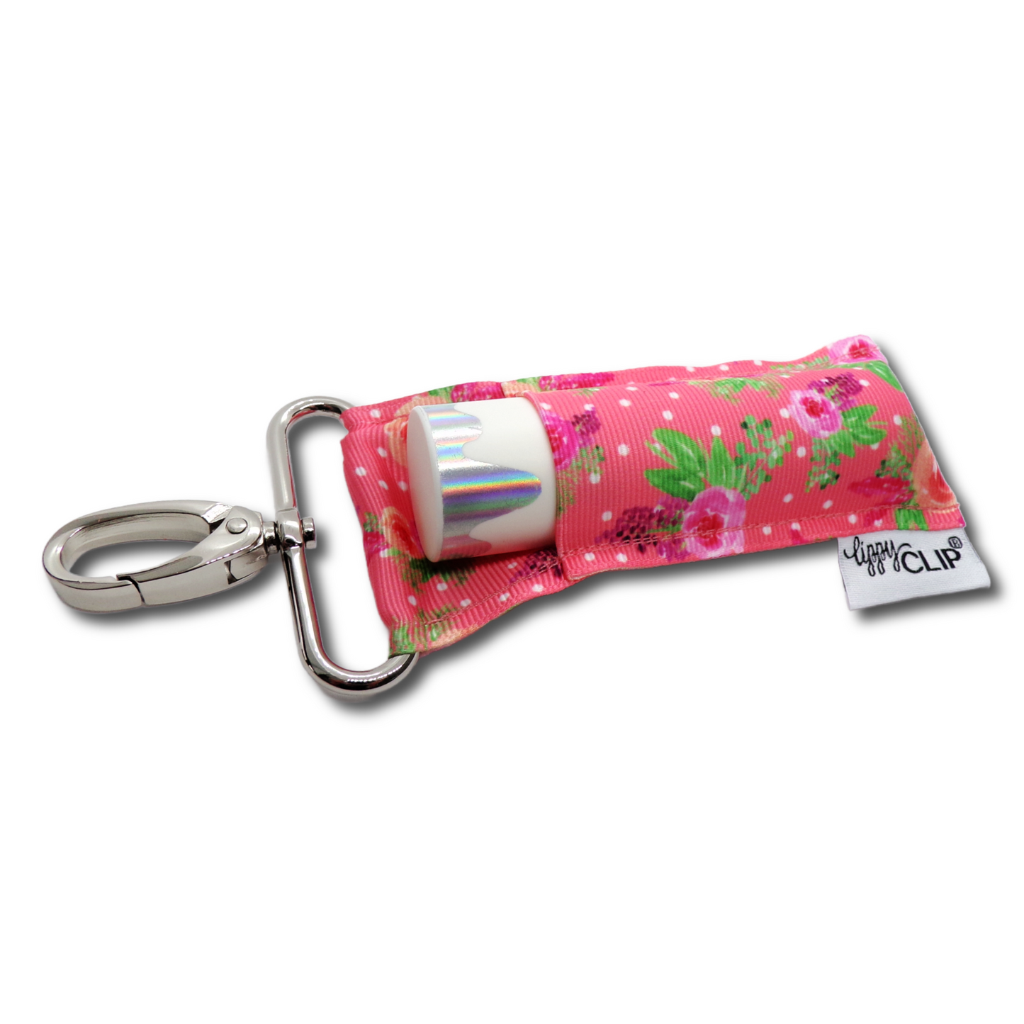 Coral Floral LippyClip KISS for larger lip balms, essential oil rollers, etc.