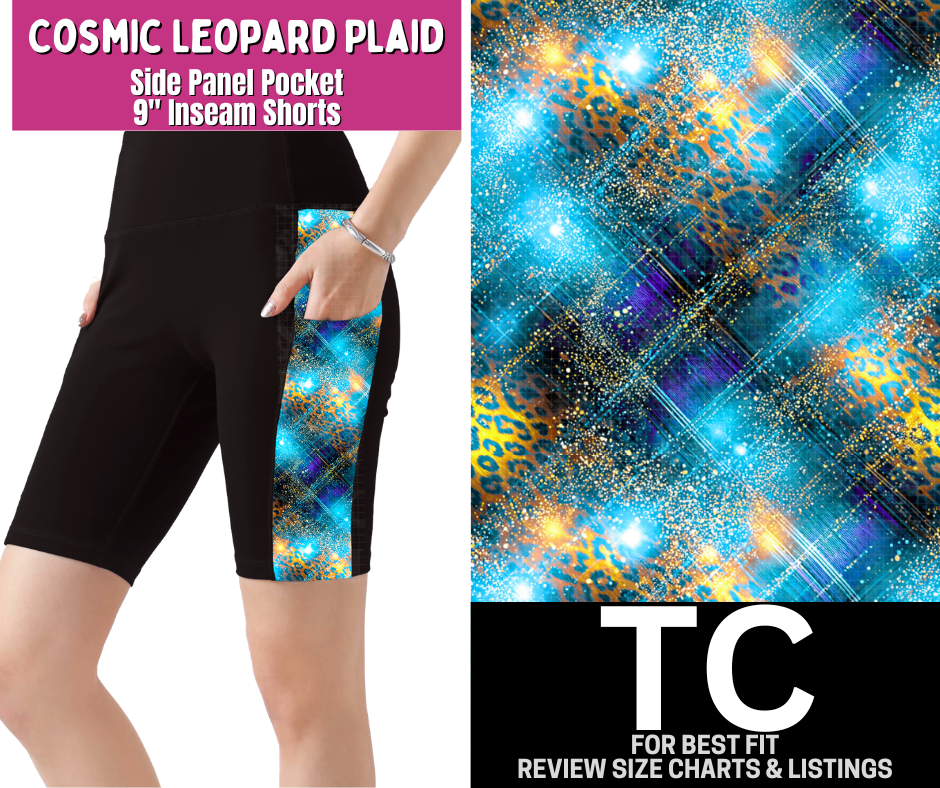 Cosmic Leopard Plaid Side Panel Pocket Shorts