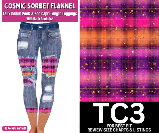 Cosmic Sorbet Flannel Capri Faux Denim Peekaboo