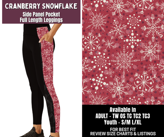 Preorder! Closes 9/14. ETA Dec. Cranberry Snowflake Side Panel Pocket Full Length Leggings
