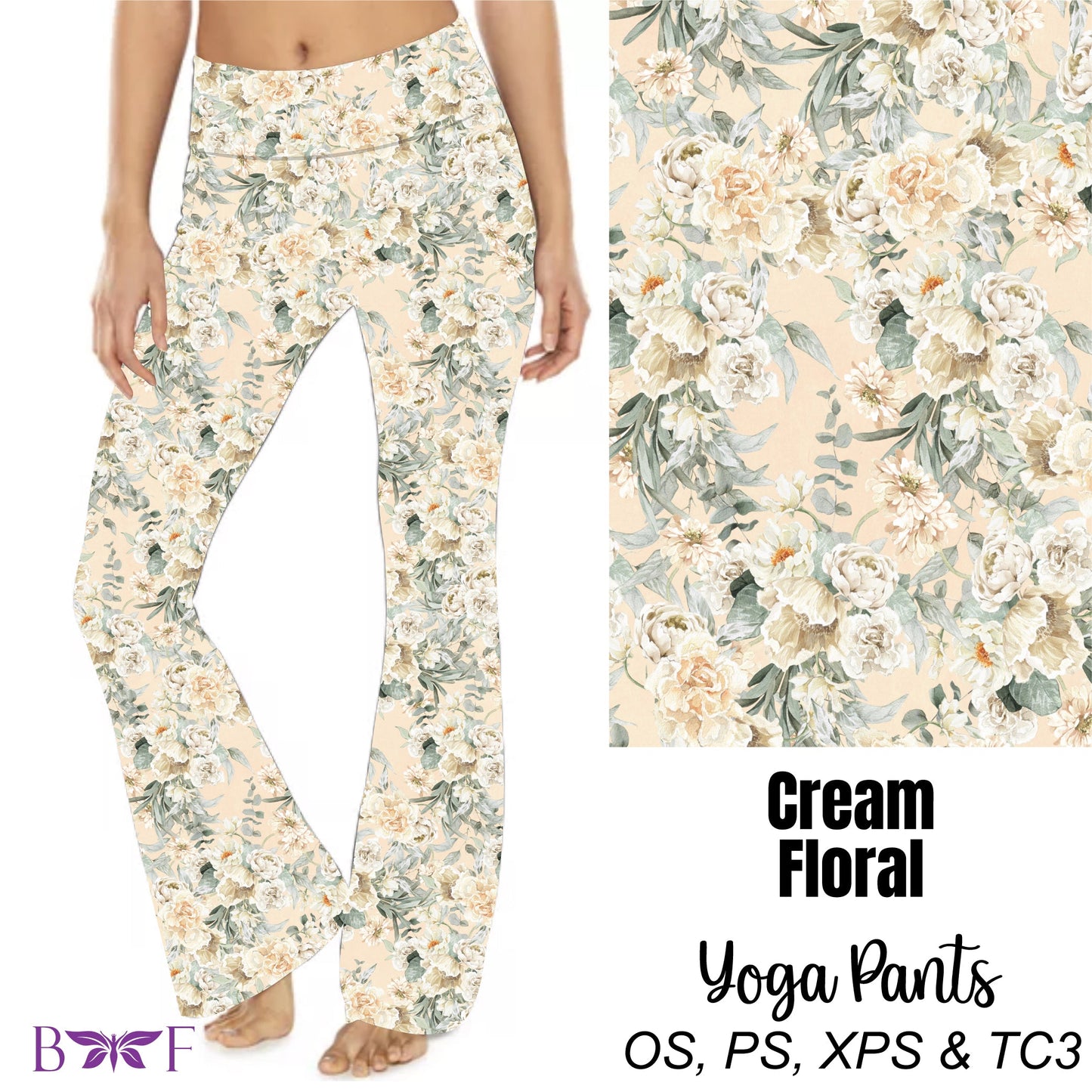 Cream Floral yoga pants