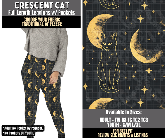 Preorder! Closes 8/3. ETA Nov. Crescent Cat Leggings Choose Fleece or Traditional