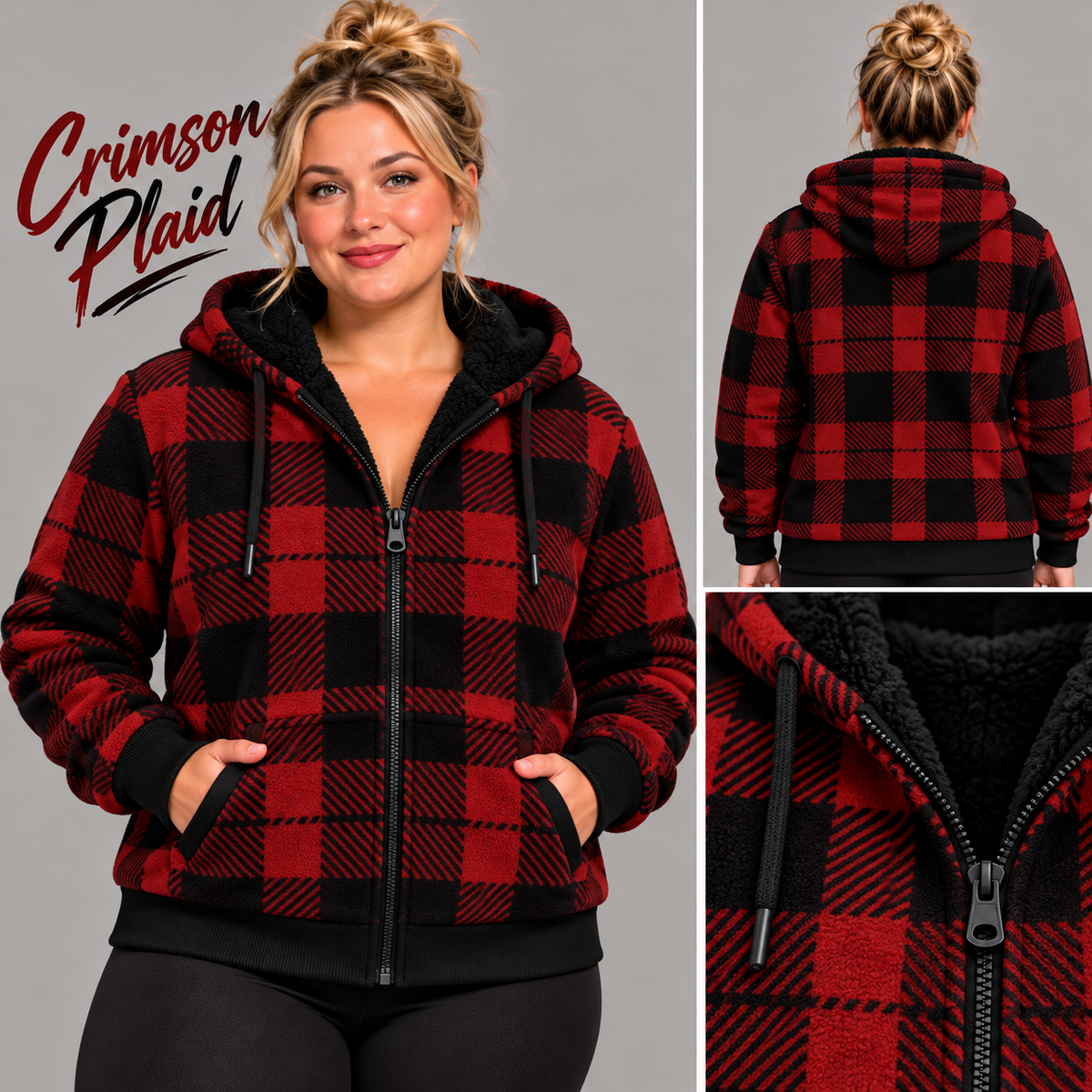 Crimson Plaid-FLEECE LINED HOODED JACKET-PREORDER CLOSING 11/9, ETA LATE JAN.