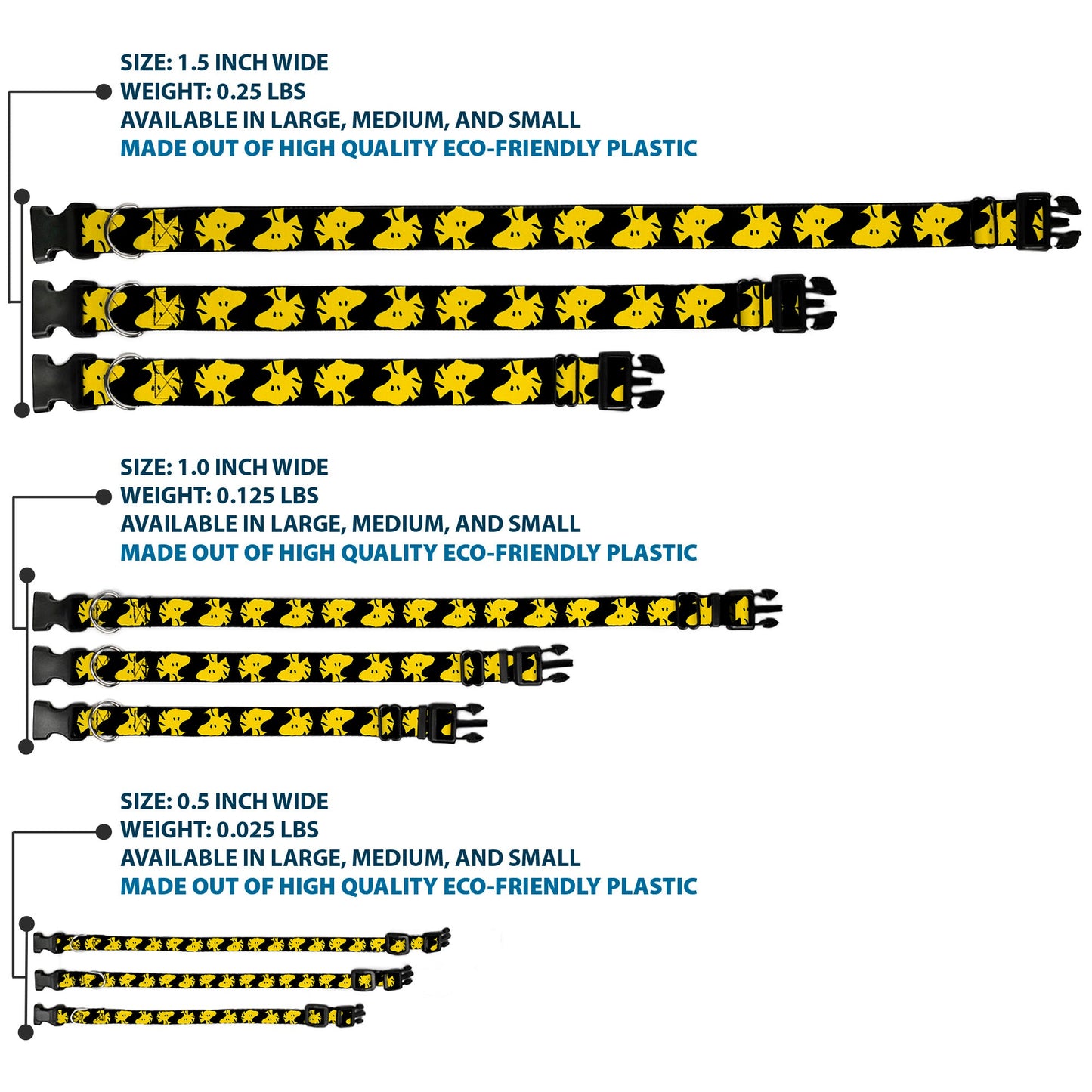 Plastic Clip Collar - Peanuts Woodstock Face Flip Black/Yellow