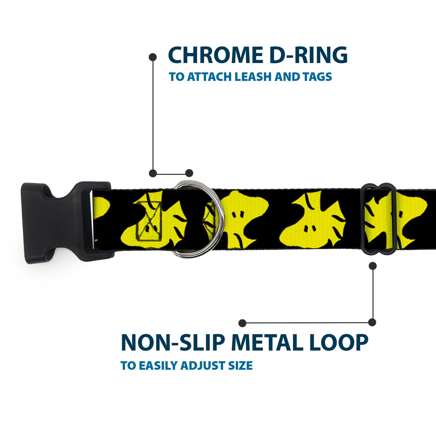 Plastic Clip Collar - Peanuts Woodstock Face Flip Black/Yellow