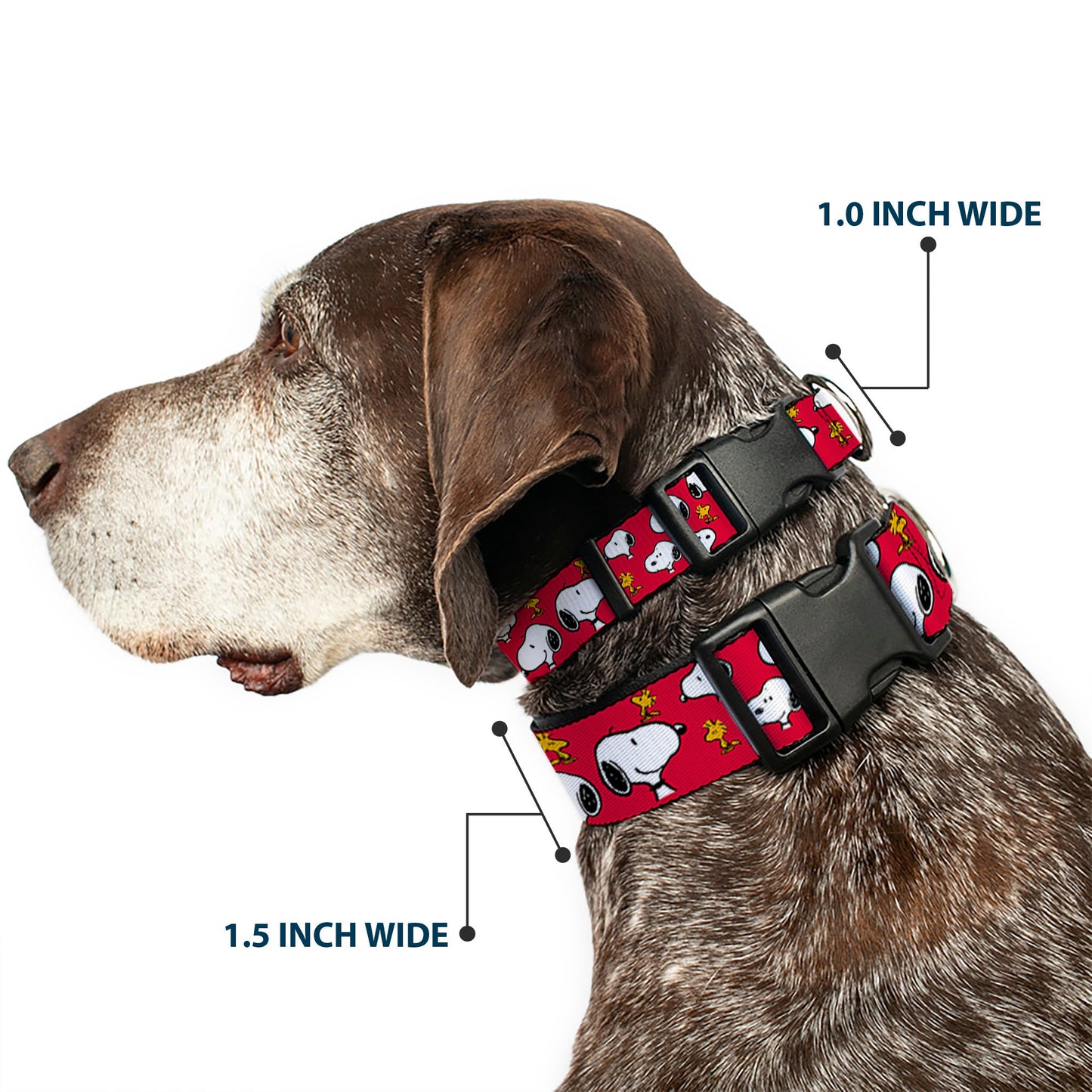 Plastic Clip Collar - Peanuts Snoopy and Woodstock Poses Scattered Red